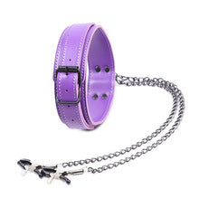 Purple Leather Collar With Nipple Clamps