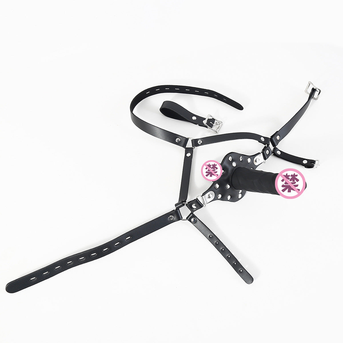 Strap On Silicone Double Dildo With Penis Gag