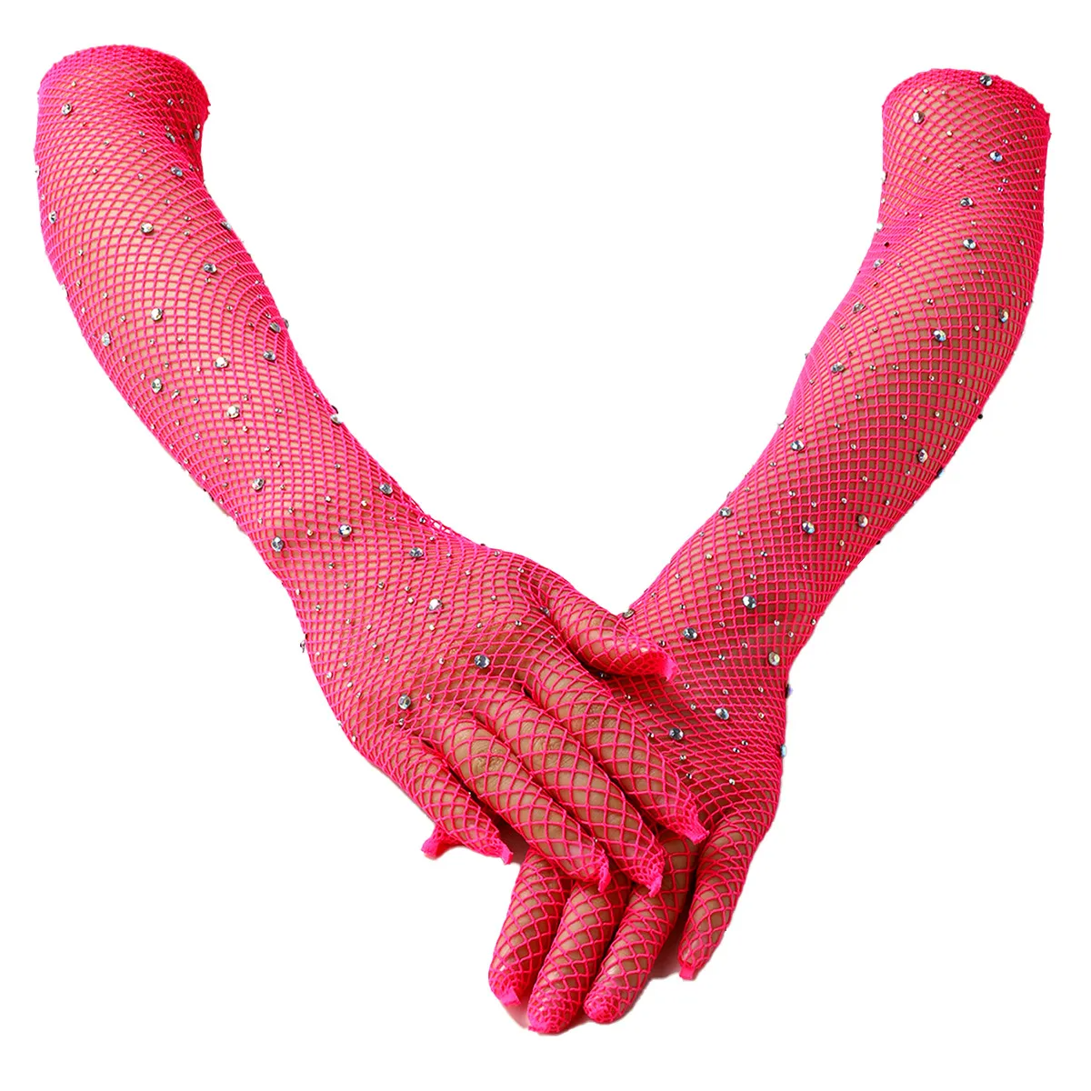 Women Fashion Hot Drilling Fishing Net Black Stretch Color Gloves