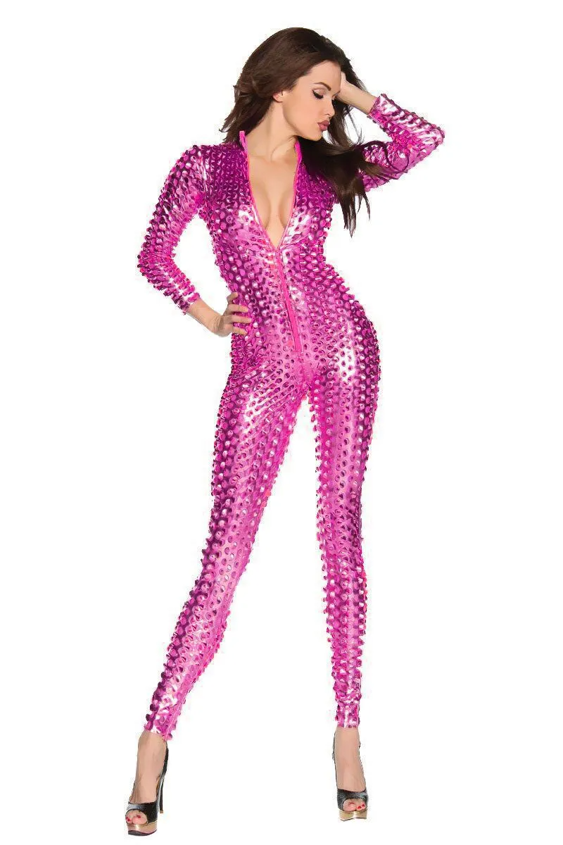 Sexy Women Hollow Out Solid Color See-through Long Sleeves V Neck Jumpsuits