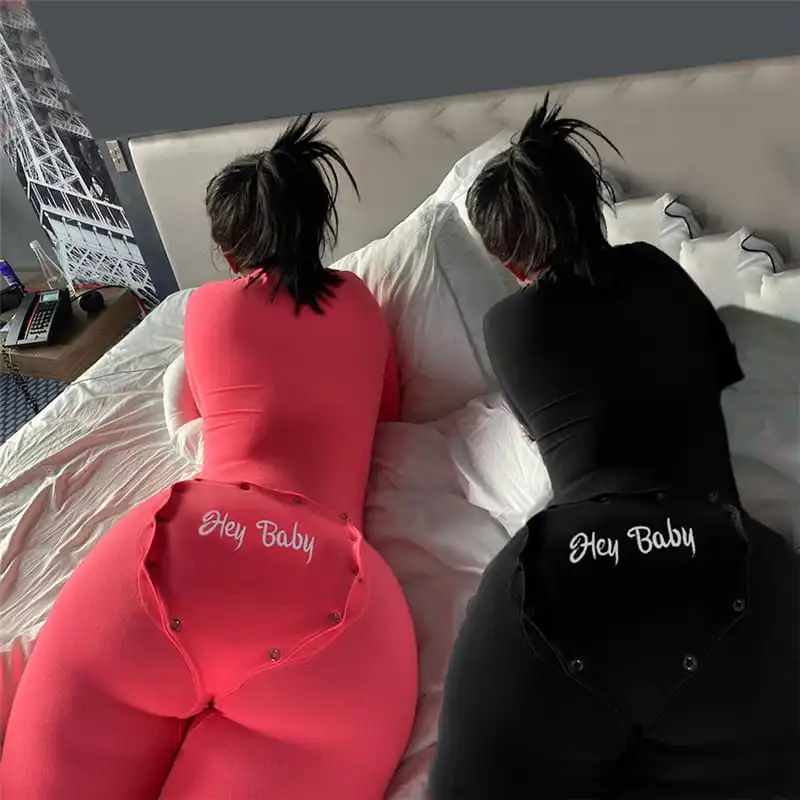 Women Fashion V Neck Singe Breasted Letter Embroidery Jumpsuits