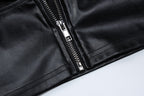 Women Fashion Sexy Pu Leather Spaghetti Strap Crop Top