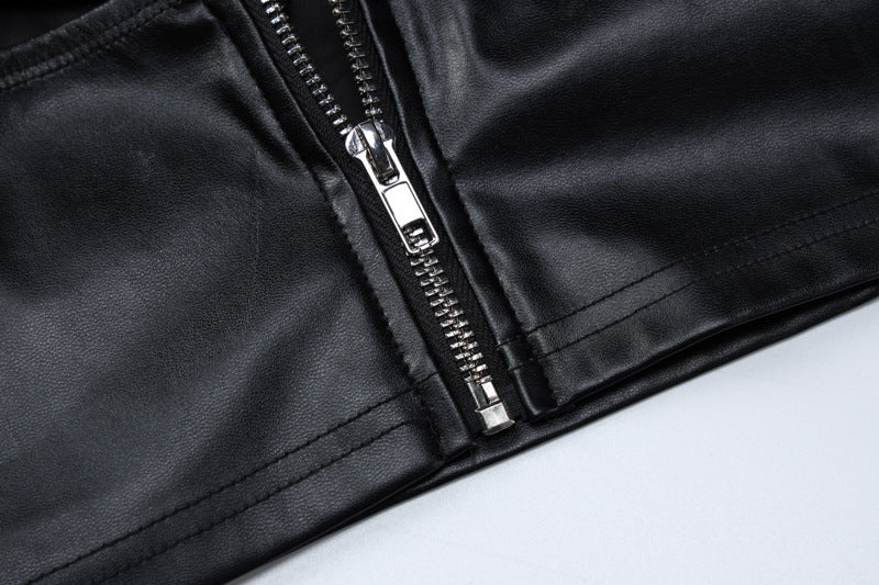Women Fashion Sexy Pu Leather Spaghetti Strap Crop Top