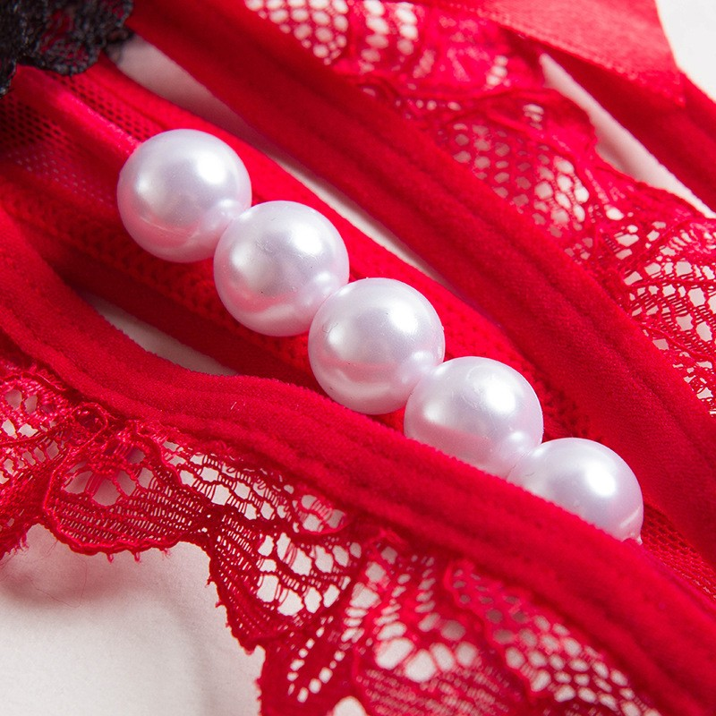 Sexy Crotchless Pearl Massage Lace Panty T-back
