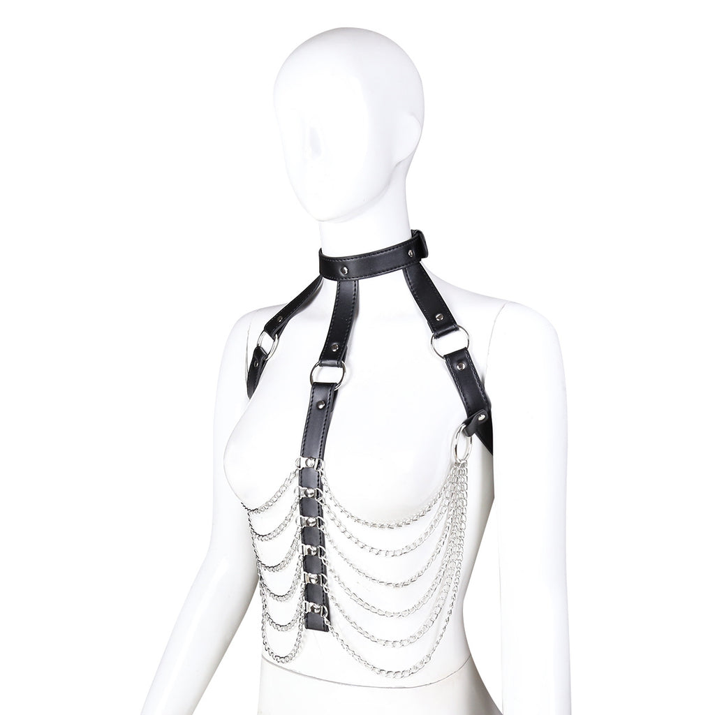 Body Chain Black Leather Bra Caged Harness