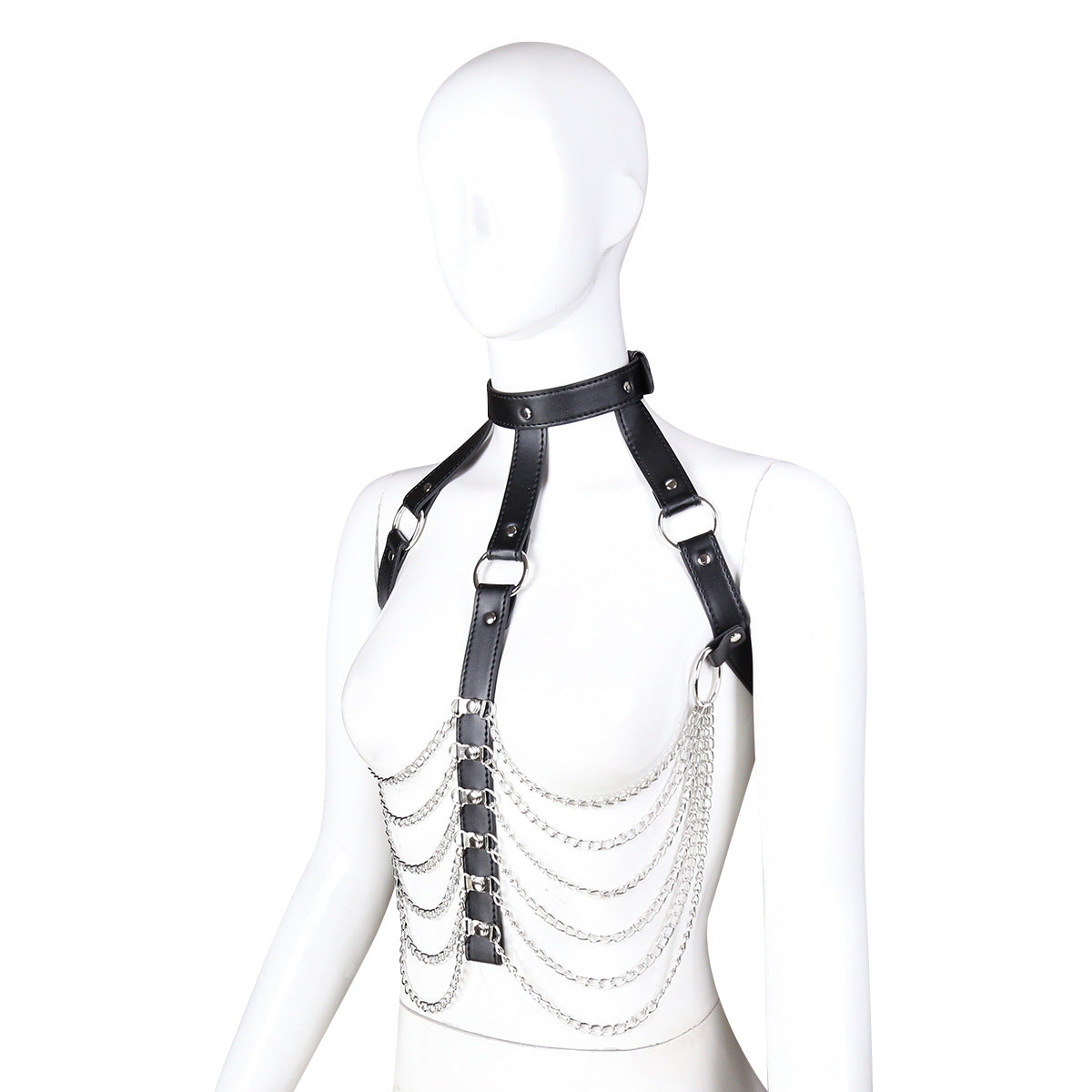 Body Chain Black Leather Bra Caged Harness