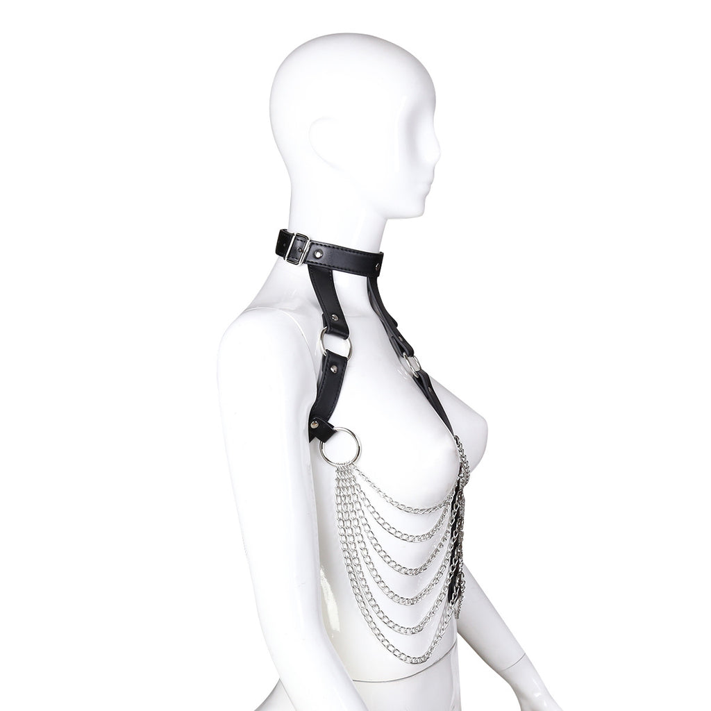 Body Chain Black Leather Bra Caged Harness