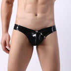 Hot Low Waist Patent Leather Easy Opened Male Panty
