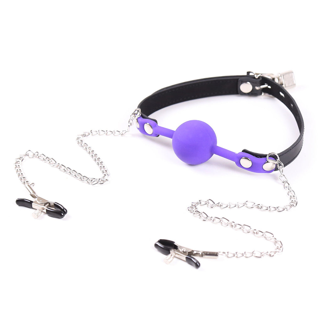 Silicone Ball Gag With Nipple Clamps
