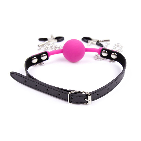 Silicone Ball Gag With Nipple Clamps