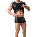 Sexy Faux Leather Slim Vest For Men