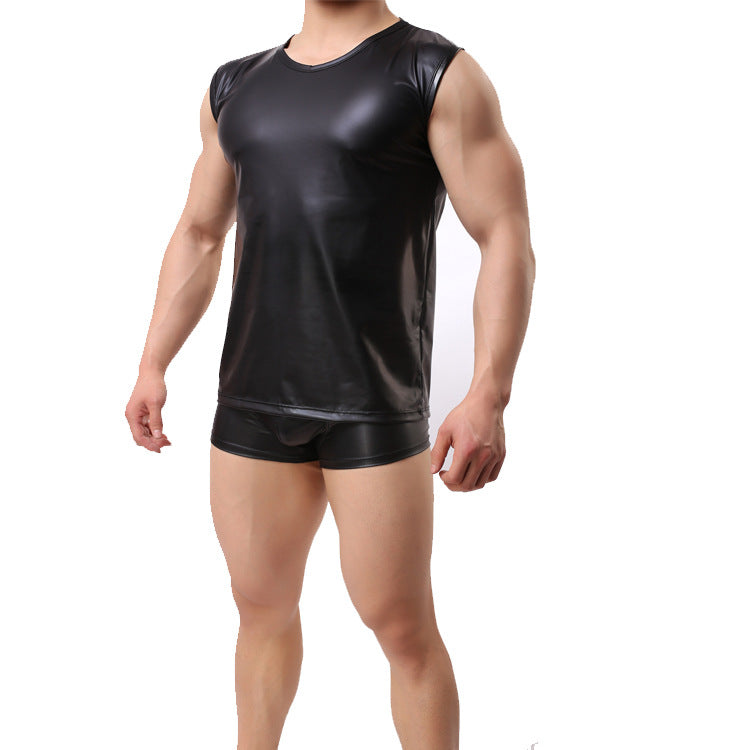 Sexy Faux Leather Slim Vest For Men