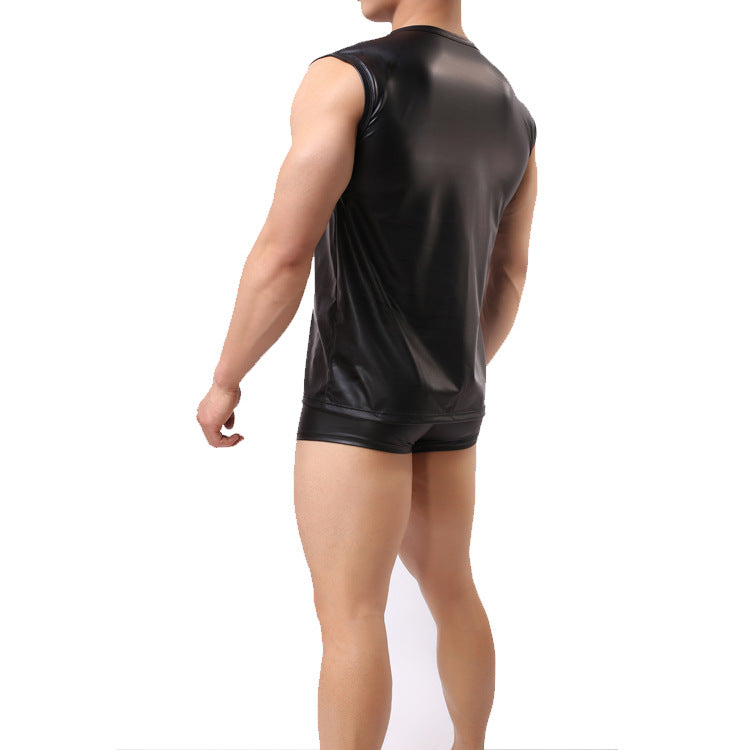 Sexy Faux Leather Slim Vest For Men