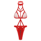 Women Sexy Patent Leather Hollow Chain One-Piece Lingerie