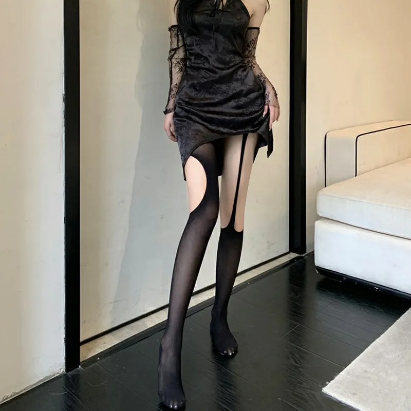 Women Fashion Sexy Rose Cross Stripe Hollow Pantyhose