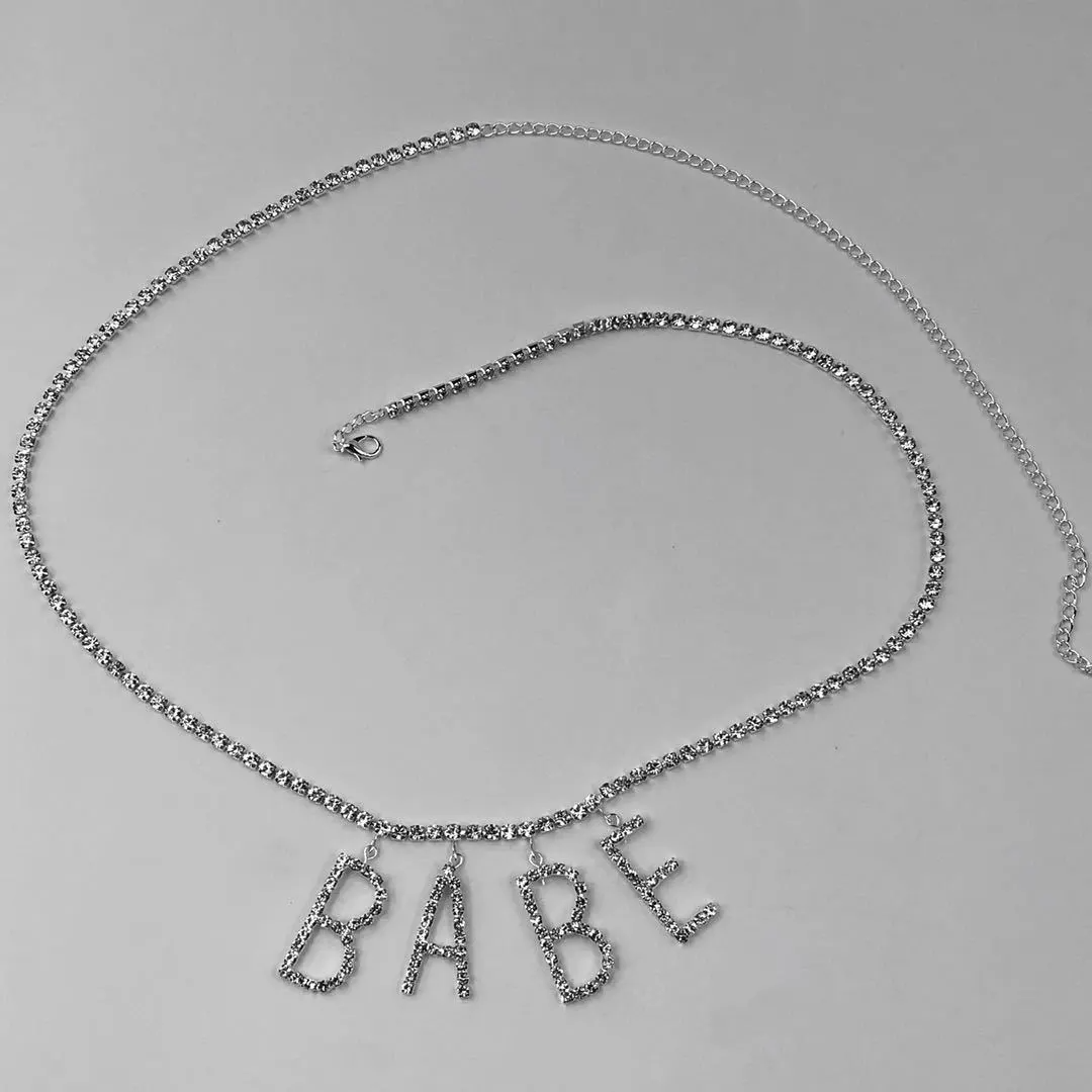 Women Fashion Sexy Rhinestone Letter Waist Chain