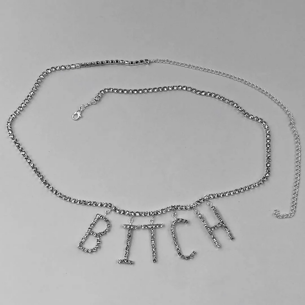 Women Fashion Sexy Rhinestone Letter Waist Chain