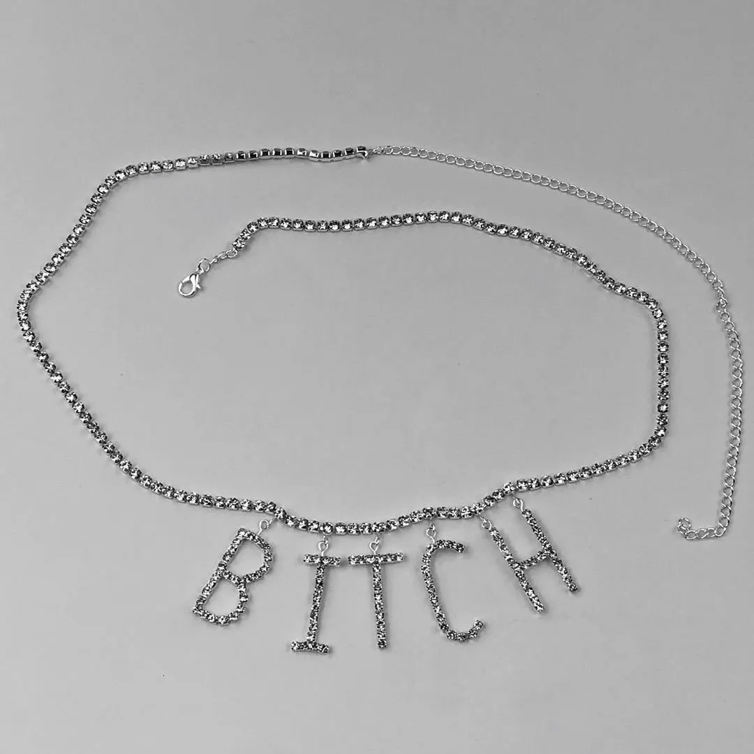 Women Fashion Sexy Rhinestone Letter Waist Chain