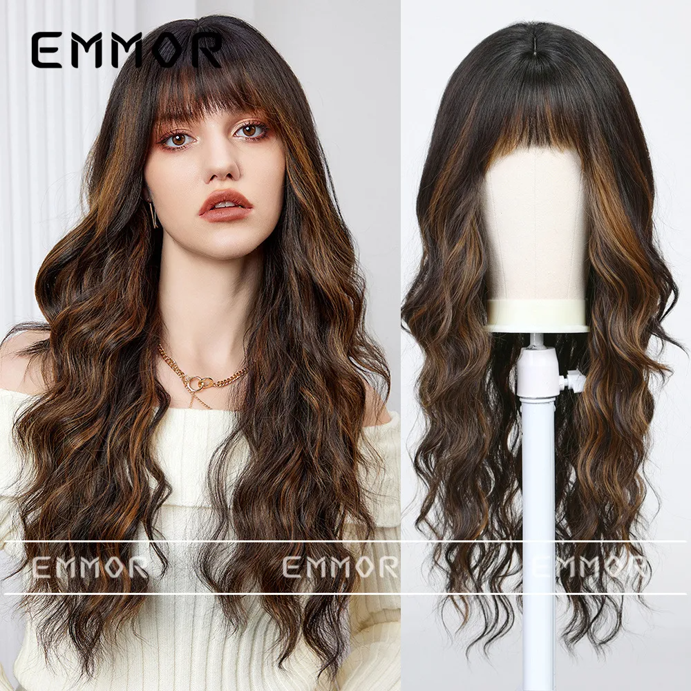 Women Long Curly Hair Bangs Wig