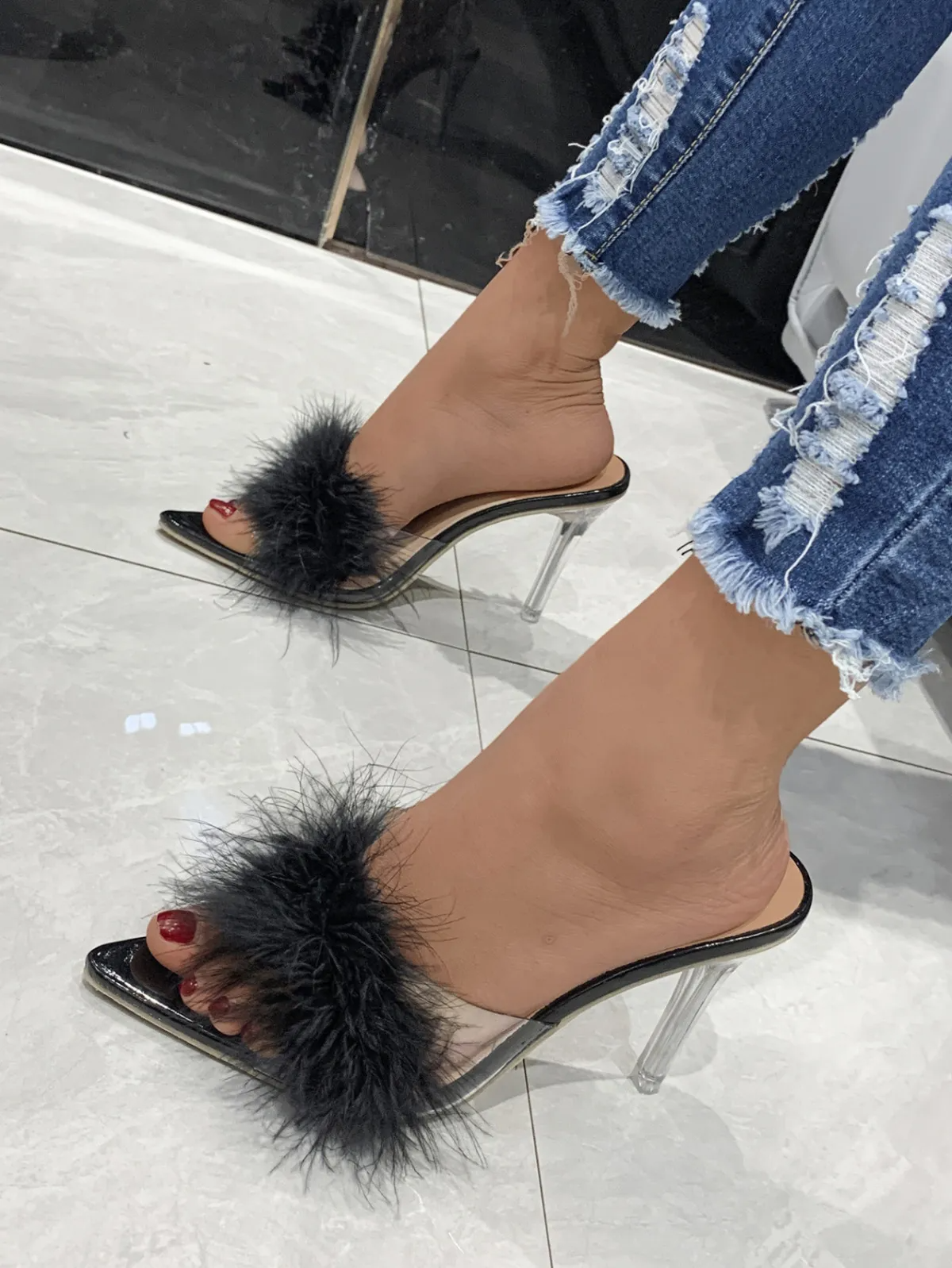 Women Fashion Transparent High Heel Slippers