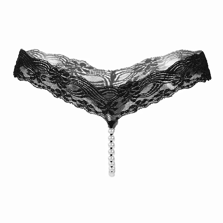 Women Fashion Sexy Pearl Lace Transparent Thong