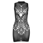 Nightclub Women Sexy Round Neck Jacquard Mesh High Waist Tight Solid Color Tight Dress