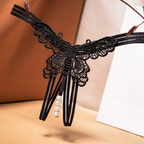 Women Fashion Sexy Butterfly Embroidered Pearl Open Underwear