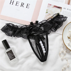 Women Sexy Solid Color Lace Pearl Thong