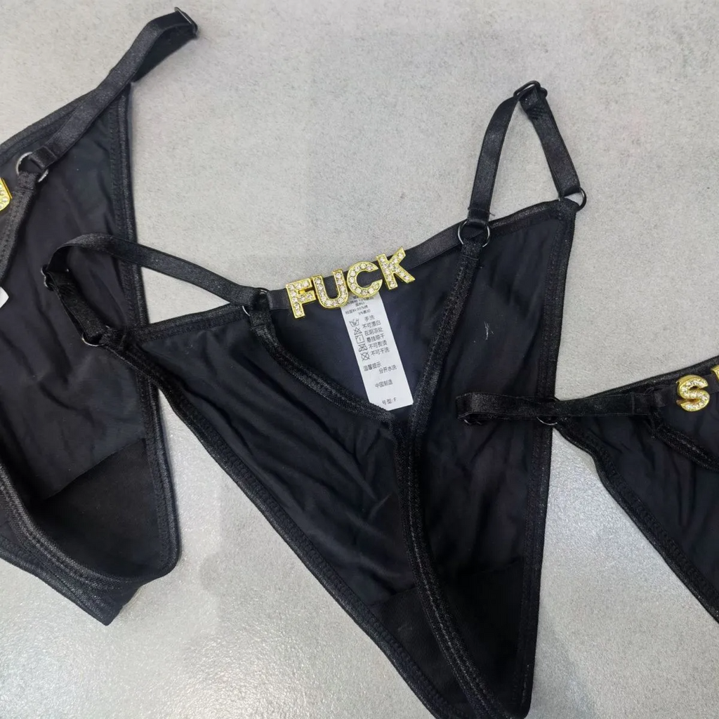 Women Sexy Rhinestone Letter Thong