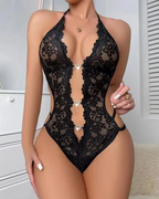 Women Fashion Sexy Heart-Shaped Stitching Lace Perspective Fun Bodysuits