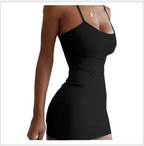 Spring And Summer Women Sexy Tight Nightclub Outdoor Solid Color Mini Dress