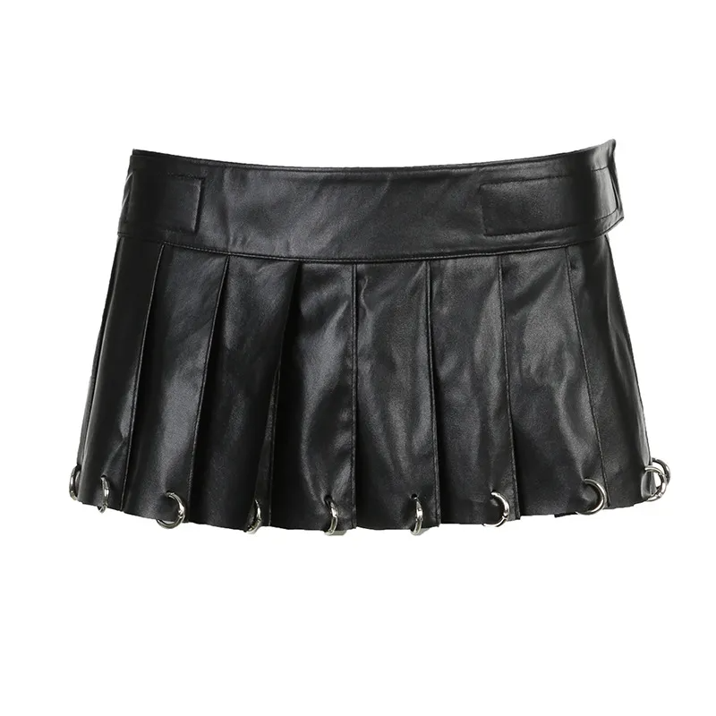 Women Gothic Fashion PU Punk Pleated Skirt