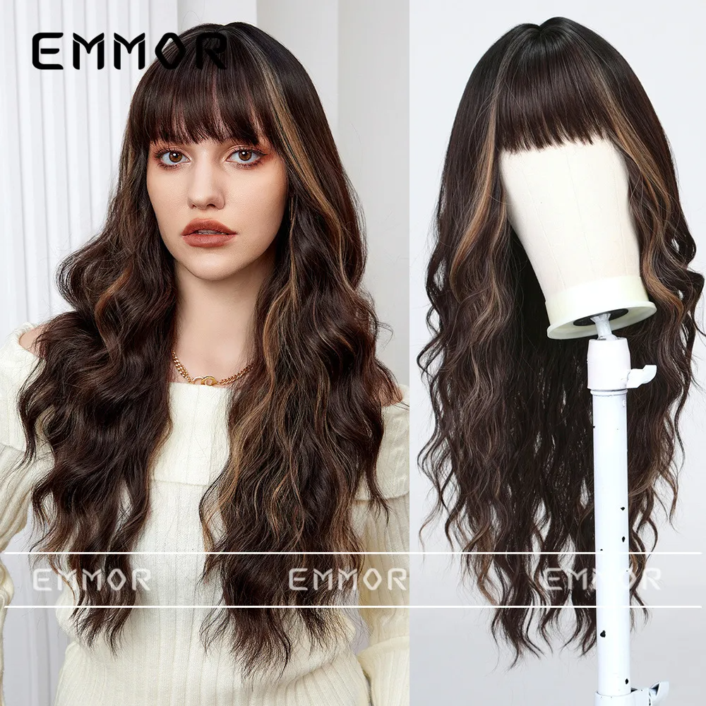 Women Long Curly Hair Bangs Wig