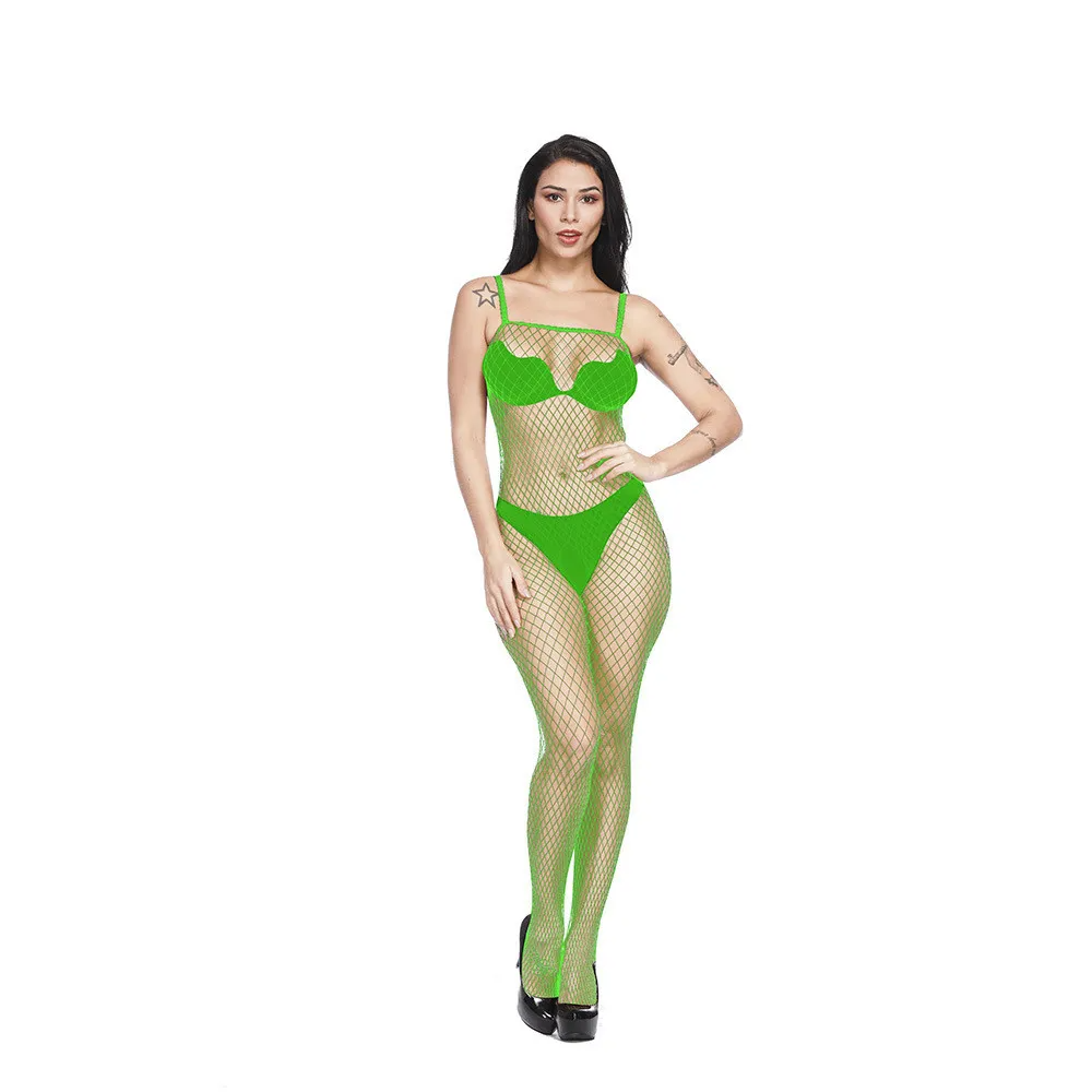 Women Fashion Sexy Hollow Perspective One Piece Stockings Long Sleeve Suspender Lingerie