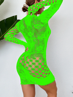 Women Nightclub Sexy Hollow Tight See-Through Long Sleeve Mesh Mini Dress