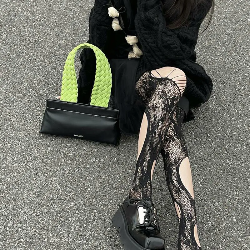 Women Fashion Sexy Rose Cross Stripe Hollow Pantyhose