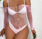 Women Fashion Sexy Hot Rhinestone Shiny Long Sleeve Bodysuits