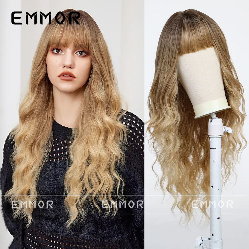 Women Long Curly Hair Bangs Wig