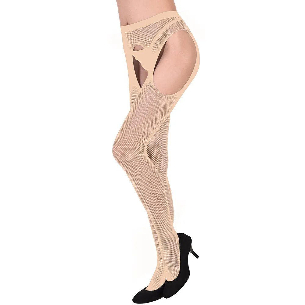 Women Fashion Open File Sexy Hollow Net Tights One-Piece Stockings
