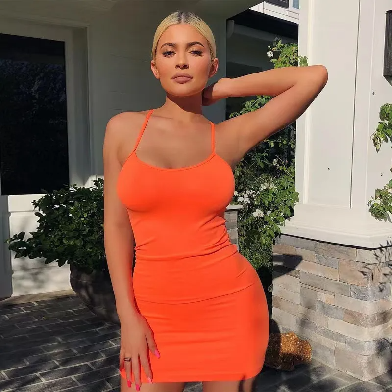 Spring And Summer Women Sexy Tight Nightclub Outdoor Solid Color Mini Dress