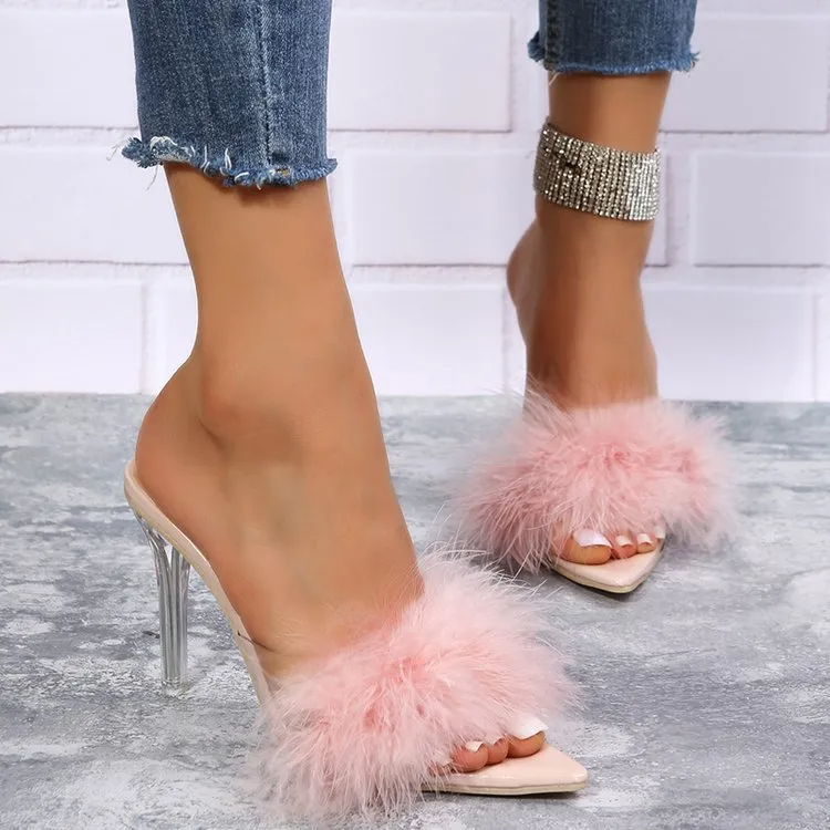 Women Fashion Transparent High Heel Slippers