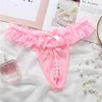 Women Sexy Solid Color Lace Pearl Thong