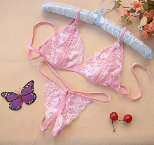 Wholesale Clearance Sale Women Sexy Solid Color Lace See-Through Bra Panty Set