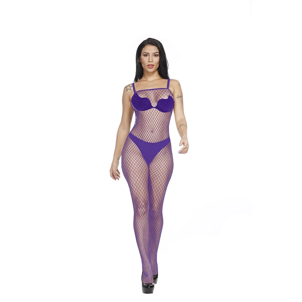 Women Fashion Sexy Hollow Perspective One Piece Stockings Long Sleeve Suspender Lingerie