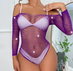 Women Fashion Sexy Hot Rhinestone Shiny Long Sleeve Bodysuits