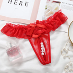 Women Sexy Solid Color Lace Pearl Thong