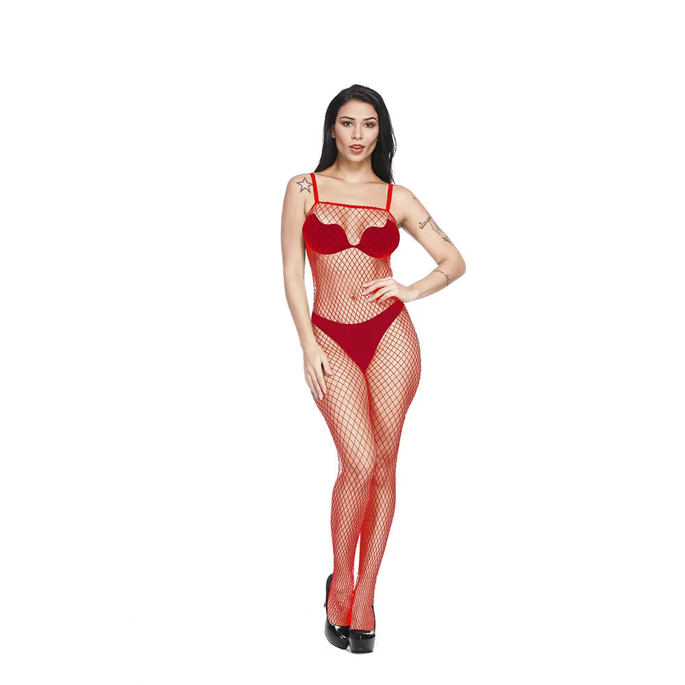 Women Fashion Sexy Hollow Perspective One Piece Stockings Long Sleeve Suspender Lingerie