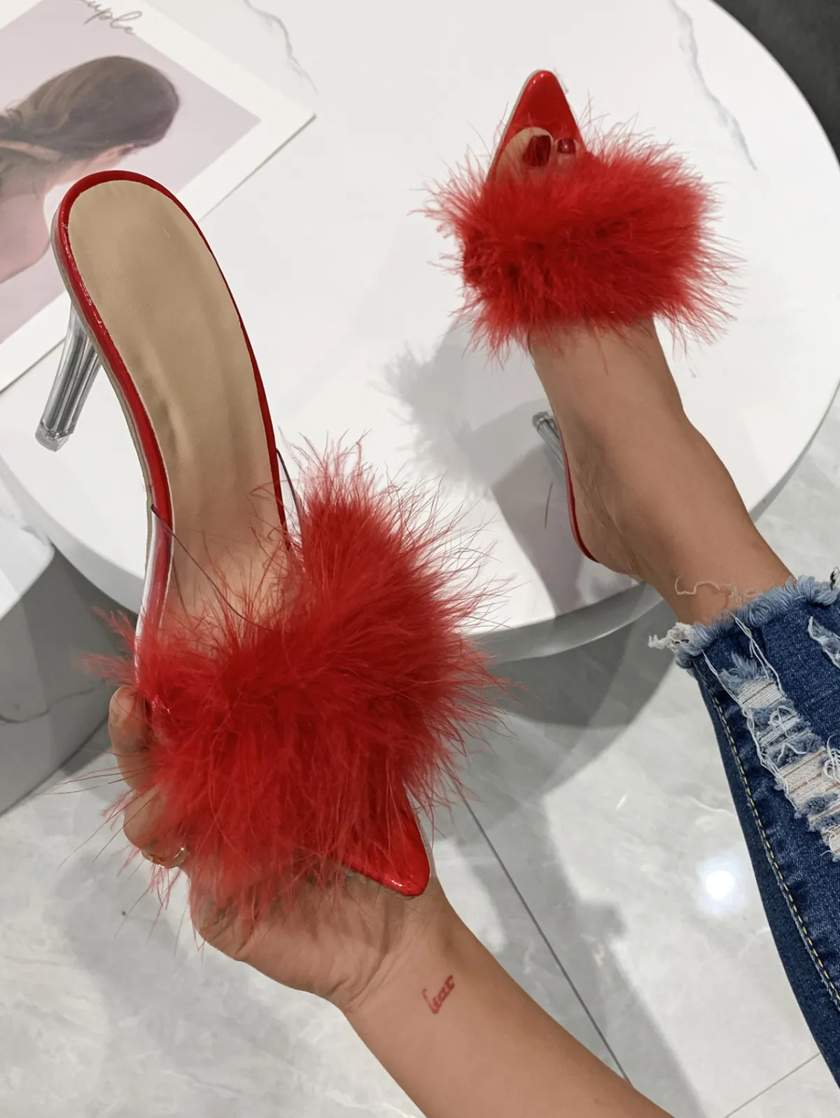 Women Fashion Transparent High Heel Slippers