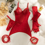Women Fashion Solid Color Sequins Mesh Perspective Steel Ring Sexy Lingerie Set