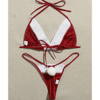 Women Sexy Christmas Halter Neck Lace-Up Bra Panty Set